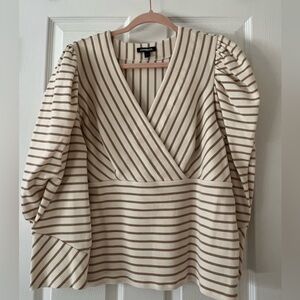 Express Striped Puff-Sleeve V-neck Top - Size XL
